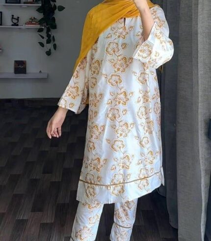 2 pcs Women's Stitched Linen Block Printed Suit