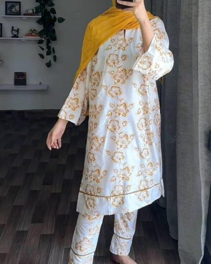 2 pcs Women's Stitched Linen Block Printed Suit