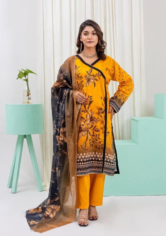 3 Pcs Women's Unstitched Lawn Print Suit